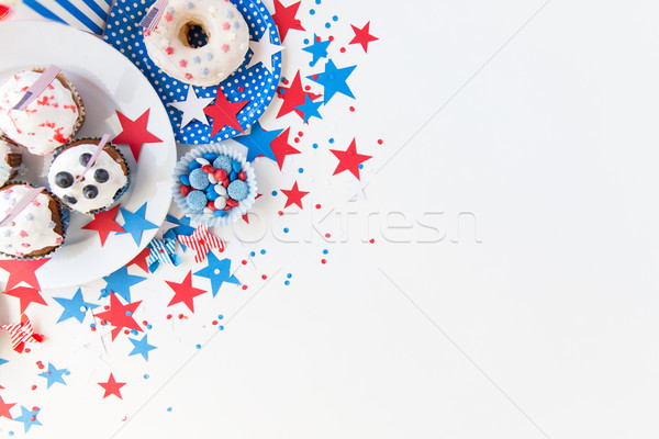 cupcakes with american flags on independence day Stock photo © dolgachov