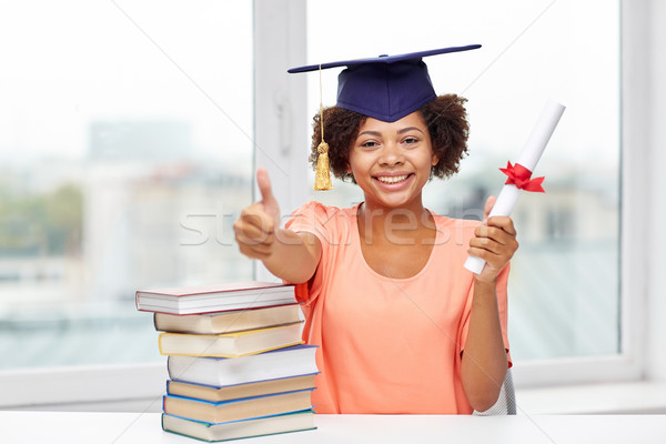 Stockfoto: Gelukkig · afrikaanse · vrijgezel · meisje · boeken · diploma