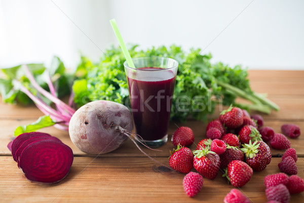 Stock photo: glass of beetroot juice, fruits and vegetables
