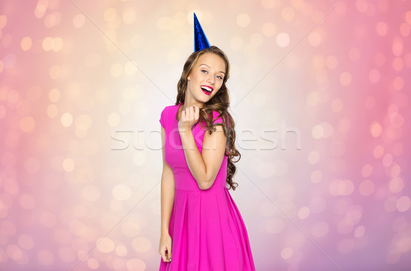 Boldog fiatal nő tinilány buli sapka emberek Stock fotó © dolgachov