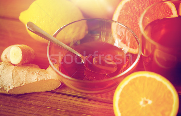 Stok fotoğraf: çay · bal · limon · zencefil · ahşap · sağlık