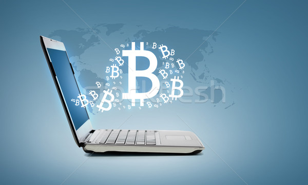 Stock fotó: Laptop · számítógép · bitcoin · technológia · hirdetés · internet · térkép