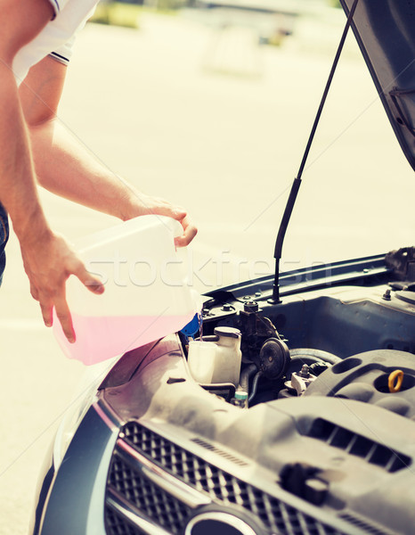 man filling windscreen water tank Stock photo © dolgachov