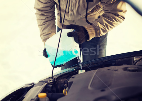 closeup of man pouring antifreeze into water tank Stock photo © dolgachov