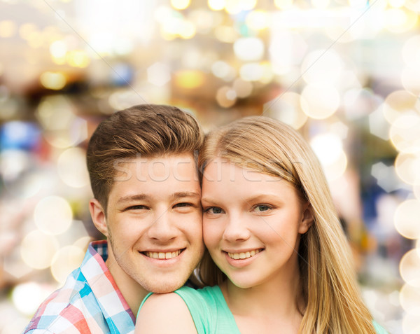 Sonriendo Pareja luces vacaciones vacaciones Foto stock © dolgachov