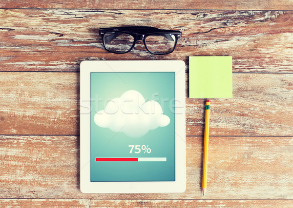 close up of tablet pc transferring data Stock photo © dolgachov