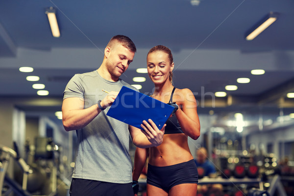 Sorridente mulher jovem personal trainer ginásio fitness esportes Foto stock © dolgachov
