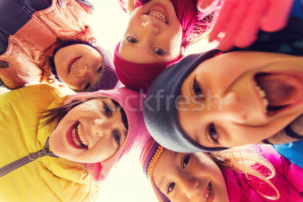 Grup mutlu çocuklar yüzler daire çocukluk Stok fotoğraf © dolgachov