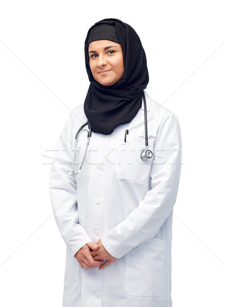 Muzułmanin kobiet lekarza hidżab stetoskop muzyka Zdjęcia stock © dolgachov
