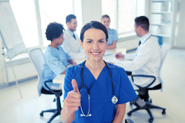 Happy Doctor Over Group Of Medics At Hospital Stock Photo C Syda Productions Dolgachov 8546784 Stockfresh