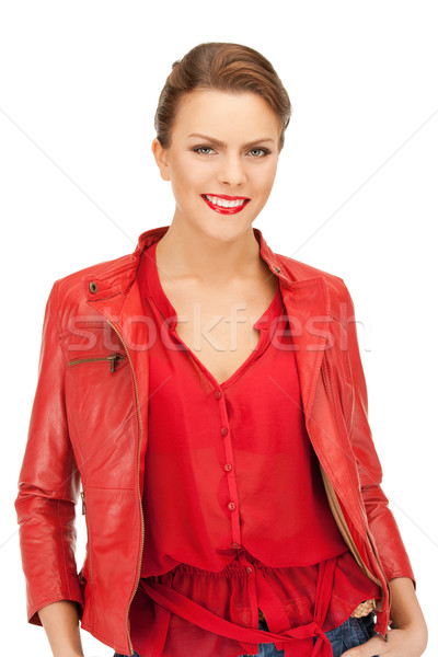 lovely woman in red leather jacket Stock photo © dolgachov