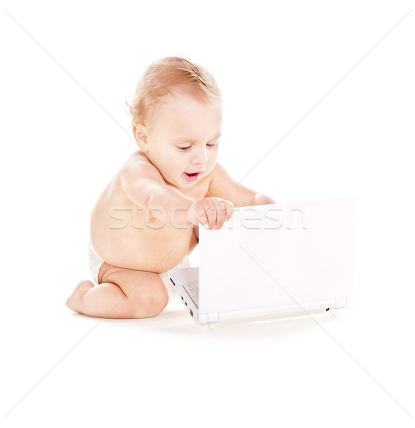 Bebê menino fralda computador portátil quadro internet Foto stock © dolgachov