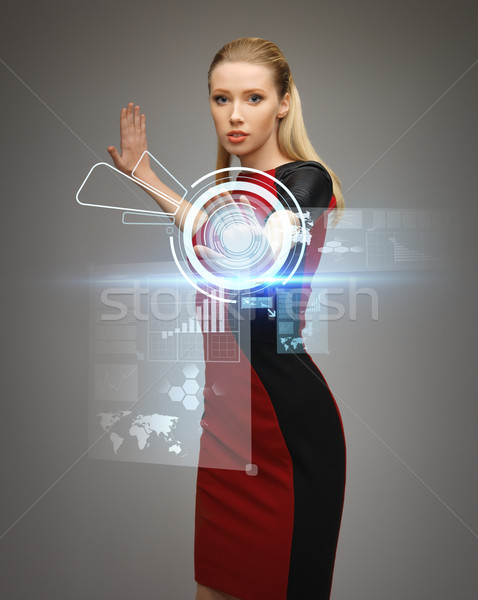 Vrouw werken virtueel foto futuristische schoonheid Stockfoto © dolgachov