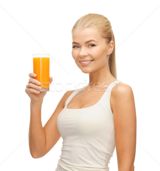 Mulher vidro suco de laranja mulher jovem feliz Foto stock © dolgachov