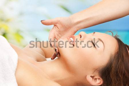 Foto stock: Mujer · Resort · cara · tratamiento · de · spa · playa