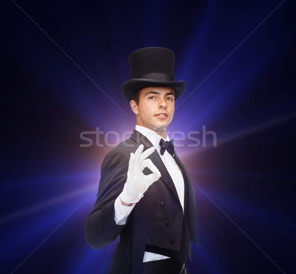 Bűvész felső kalap mutat trükk mágikus Stock fotó © dolgachov