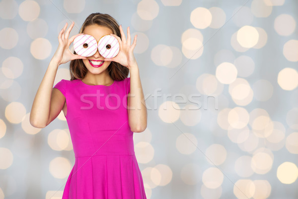 Stockfoto: Gelukkig · vrouw · tienermeisje · naar · donuts · mensen