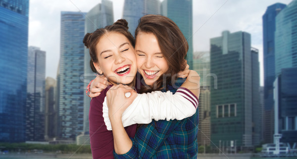 Heureux souriant adolescentes ville personnes [[stock_photo]] © dolgachov