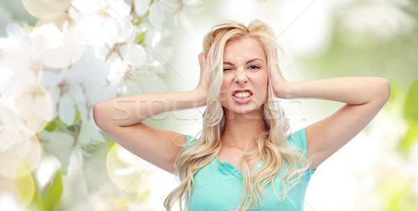 年輕女子 頭 尖叫 情緒 表達式 商業照片 © dolgachov