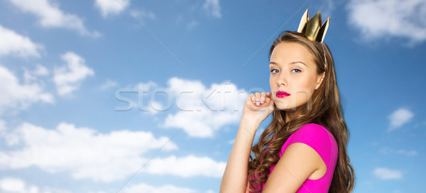 young woman or teen girl in pink dress Stock photo © dolgachov