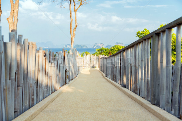 Stock photo: road with fence at seaside