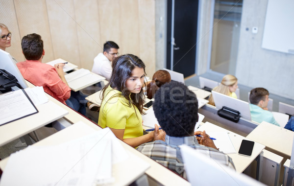 Stock foto: Gruppe · Studenten · Notebooks · Vortrag · Halle · Bildung