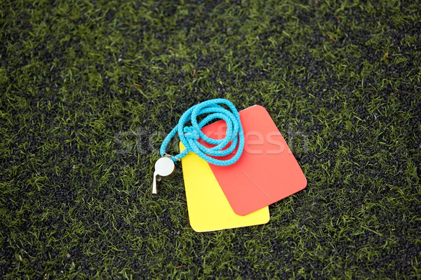 Foto d'archivio: Arbitro · fischiare · cautela · carte · campo · di · calcio · sport