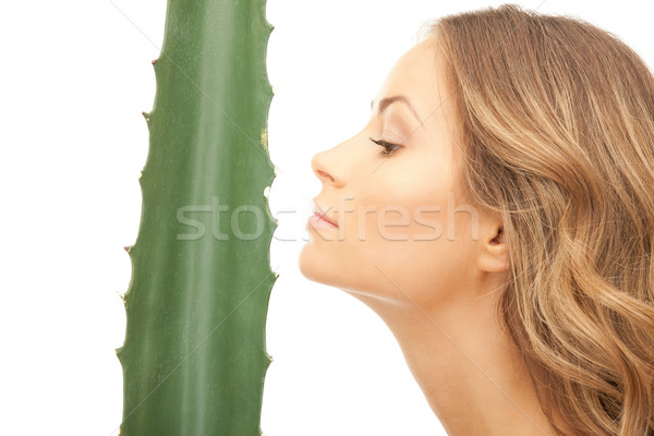 Kobieta aloesu zdjęcie twarz zdrowia zielone Zdjęcia stock © dolgachov