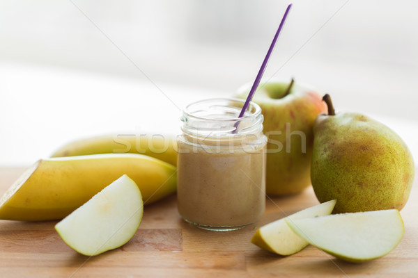 Jar frutas alimento para bebé alimentación saludable nutrición vidrio Foto stock © dolgachov