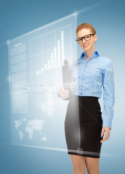 happy woman with virtual screens Stock photo © dolgachov