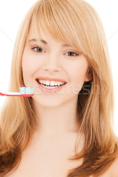Tienermeisje tandenborstel gezondheidszorg medische glimlach student Stockfoto © dolgachov