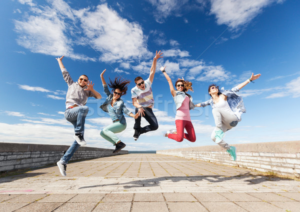 Stockfoto: Groep · tieners · springen · zomer · sport · dansen