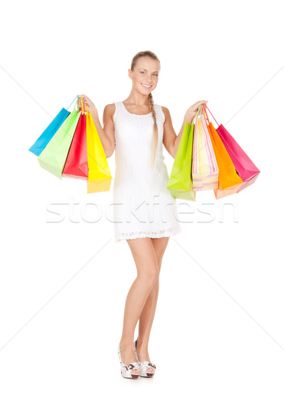 買い物客 女性 ショッピングバッグ 白 幸せ 小さな ストックフォト © dolgachov