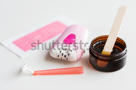 close up of glucometer, insulin pen and drug pills Stock photo © dolgachov