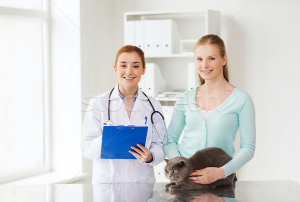 [[stock_photo]]: Heureux · femme · chat · médecin · vétérinaire · clinique