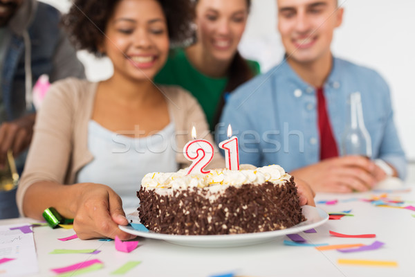 team greeting coworker at office birthday party Stock photo © dolgachov