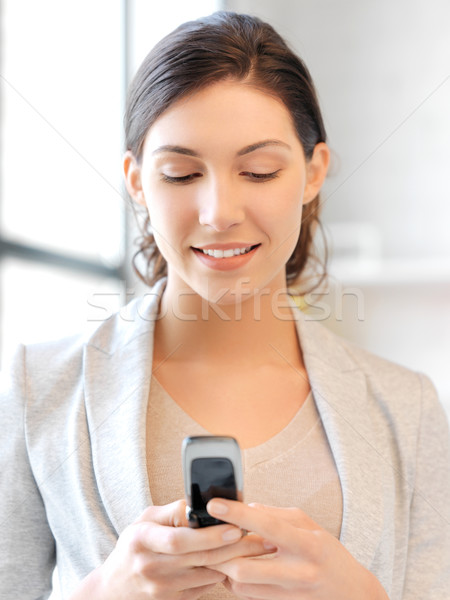 Foto stock: Mujer · de · negocios · teléfono · celular · brillante · Foto · negocios · mujer