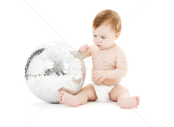 прелестный ребенка мальчика большой Disco Ball белый Сток-фото © dolgachov