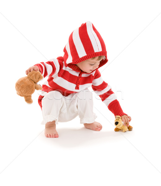 Dziewczynka zdjęcie plusz zabawki biały dziecko Zdjęcia stock © dolgachov