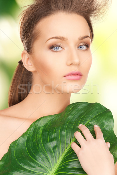 女子 綠葉 圖片 佳人 性質 健康 商業照片 © dolgachov