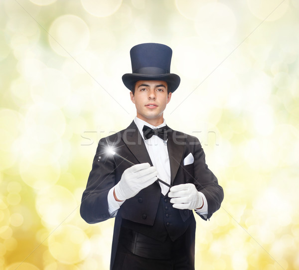 マジシャン 先頭 帽子 魔法の杖 トリック ストックフォト © dolgachov