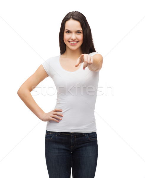 Adolescent blanche tshirt pointant gestes personnes [[stock_photo]] © dolgachov