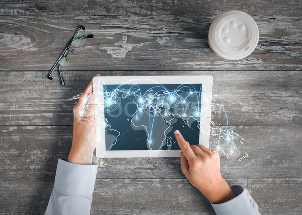 close up of hands with tablet pc and network Stock photo © dolgachov