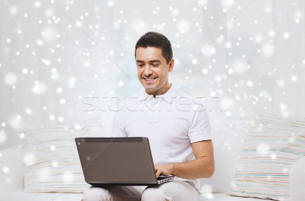 счастливым человека рабочих портативного компьютера домой технологий Сток-фото © dolgachov