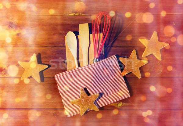 close up of gingerbread and baking kitchenware set Stock photo © dolgachov