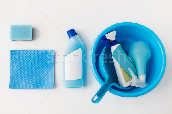 basin with cleaning stuff on white background Stock photo © dolgachov