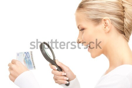 Frau Lupe Geld Gesicht Euro weiblichen Stock foto © dolgachov