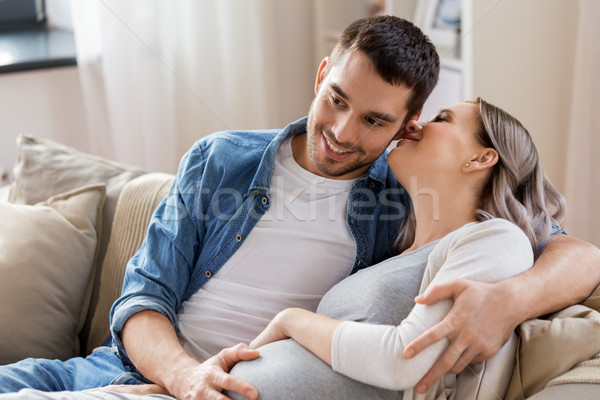 Stockfoto: Man · zwangere · vrouw · home · zwangerschap · mensen