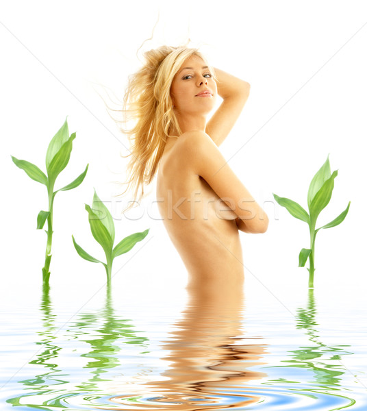 tanned blonde in water with green plants #2 Stock photo © dolgachov