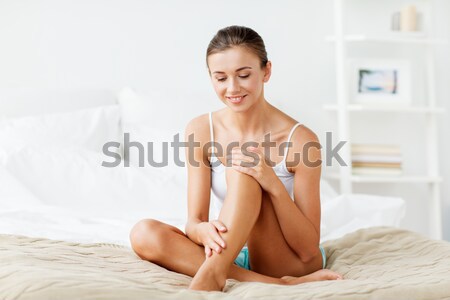 Stockfoto: Mooie · vrouw · witte · katoen · ondergoed · gezondheid · schoonheid